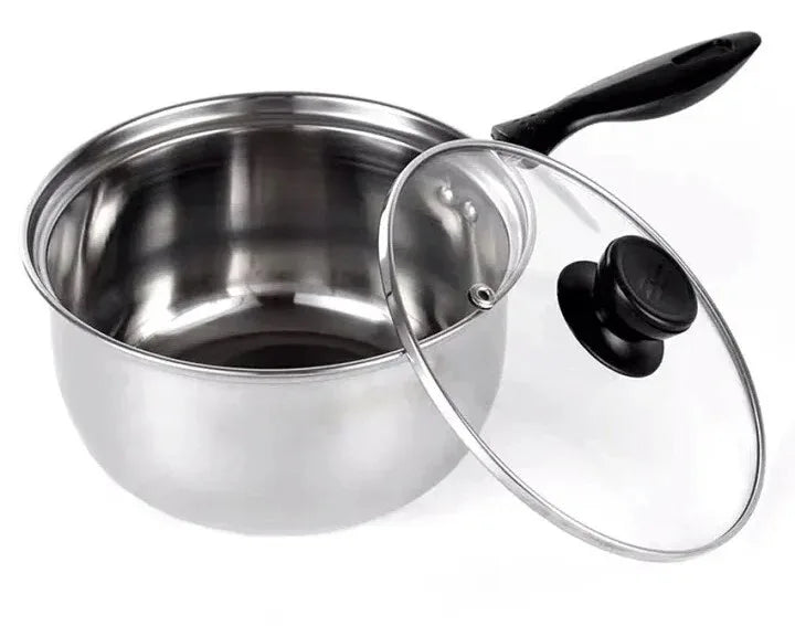 14cm Stainless Steel Milk Pot with Glass Lid Coffee Warmer w Handle - Mekamart Australia