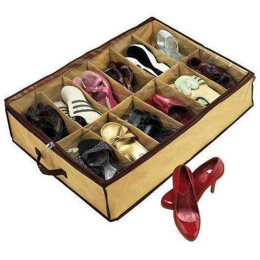Shoe Organiser 12 Pair Under Bed Storage Zippered Breathable Wardrobe Closet Bag - Mekamart Australia