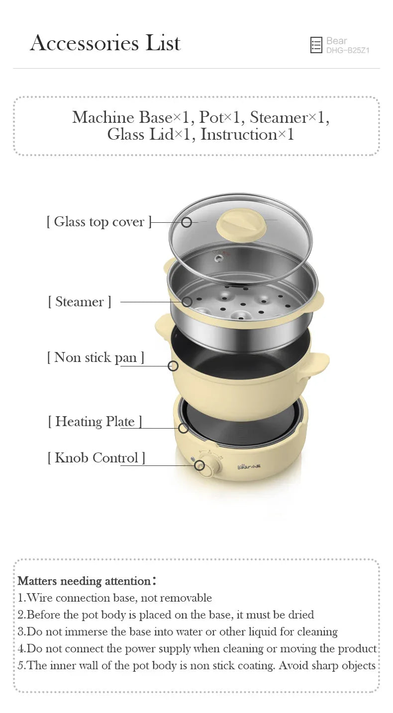 BEAR Multifunction Cooking Pot Hot Pot DHG-B25Z1 - Mekamart Australia