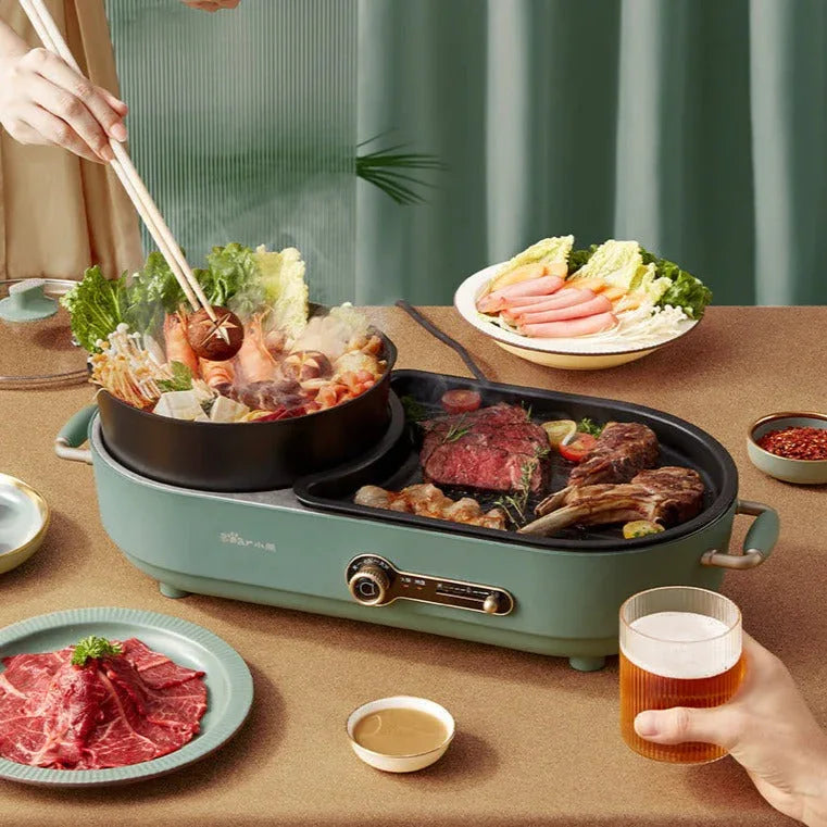 BEAR Multi-functional 2-in-1 Cooking Hot Pot And Griddle Barbecue Machine DKL-C15L1 - Mekamart Australia