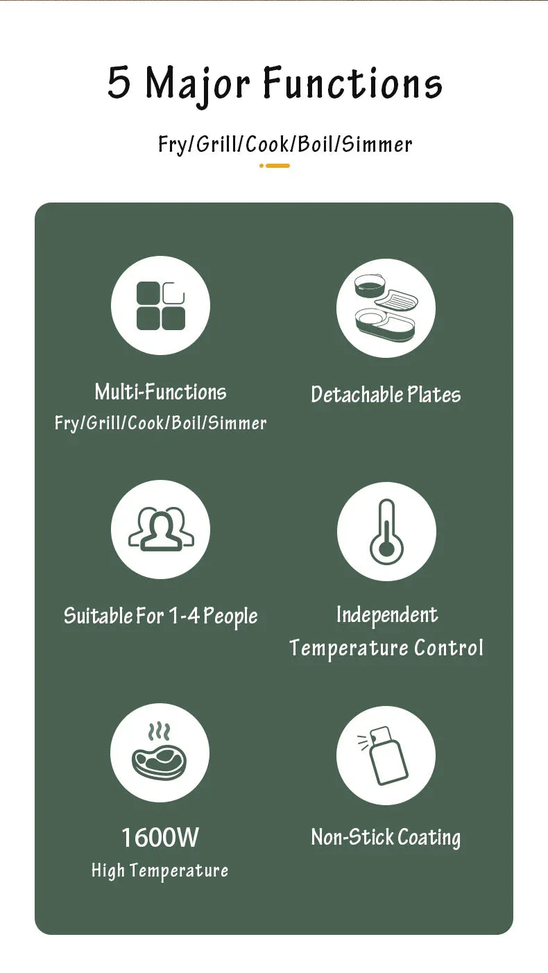 BEAR Multi-functional 2-in-1 Cooking Hot Pot And Griddle Barbecue Machine DKL-C15L1 - Mekamart Australia