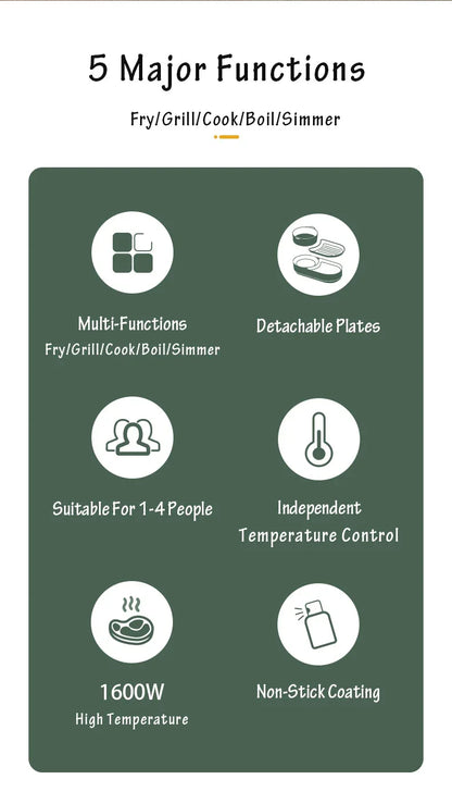 BEAR Multi-functional 2-in-1 Cooking Hot Pot And Griddle Barbecue Machine DKL-C15L1 - Mekamart Australia