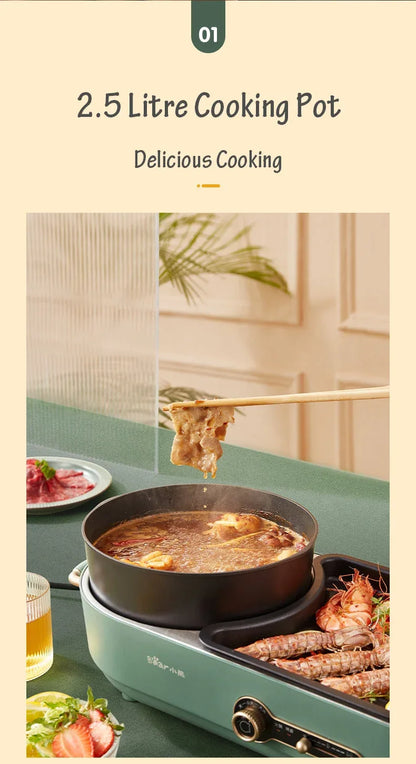 BEAR Multi-functional 2-in-1 Cooking Hot Pot And Griddle Barbecue Machine DKL-C15L1 - Mekamart Australia