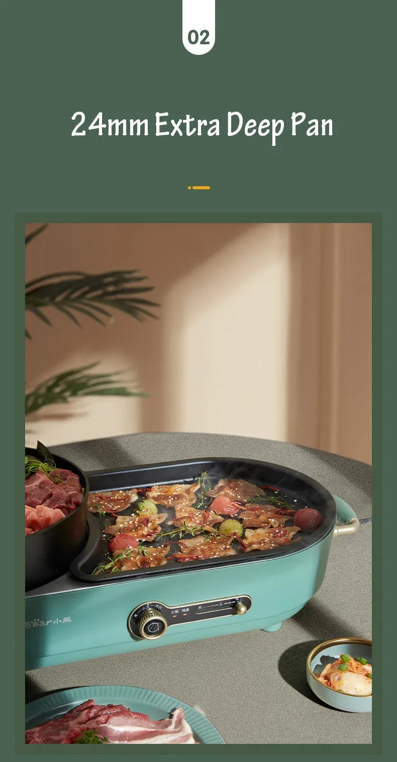 BEAR Multi-functional 2-in-1 Cooking Hot Pot And Griddle Barbecue Machine DKL-C15L1 - Mekamart Australia