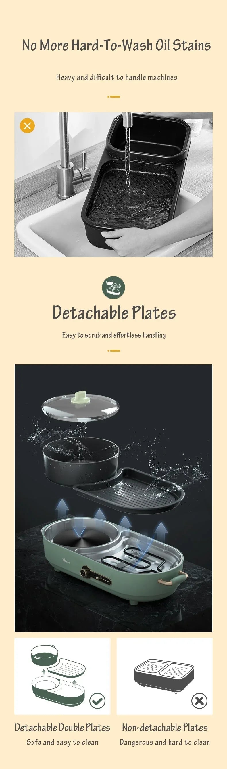 BEAR Multi-functional 2-in-1 Cooking Hot Pot And Griddle Barbecue Machine DKL-C15L1 - Mekamart Australia