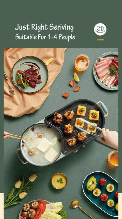 BEAR Multi-functional 2-in-1 Cooking Hot Pot And Griddle Barbecue Machine DKL-C15L1 - Mekamart Australia