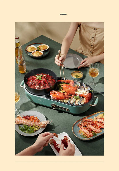 BEAR Multi-functional 2-in-1 Cooking Hot Pot And Griddle Barbecue Machine DKL-C15L1 - Mekamart Australia
