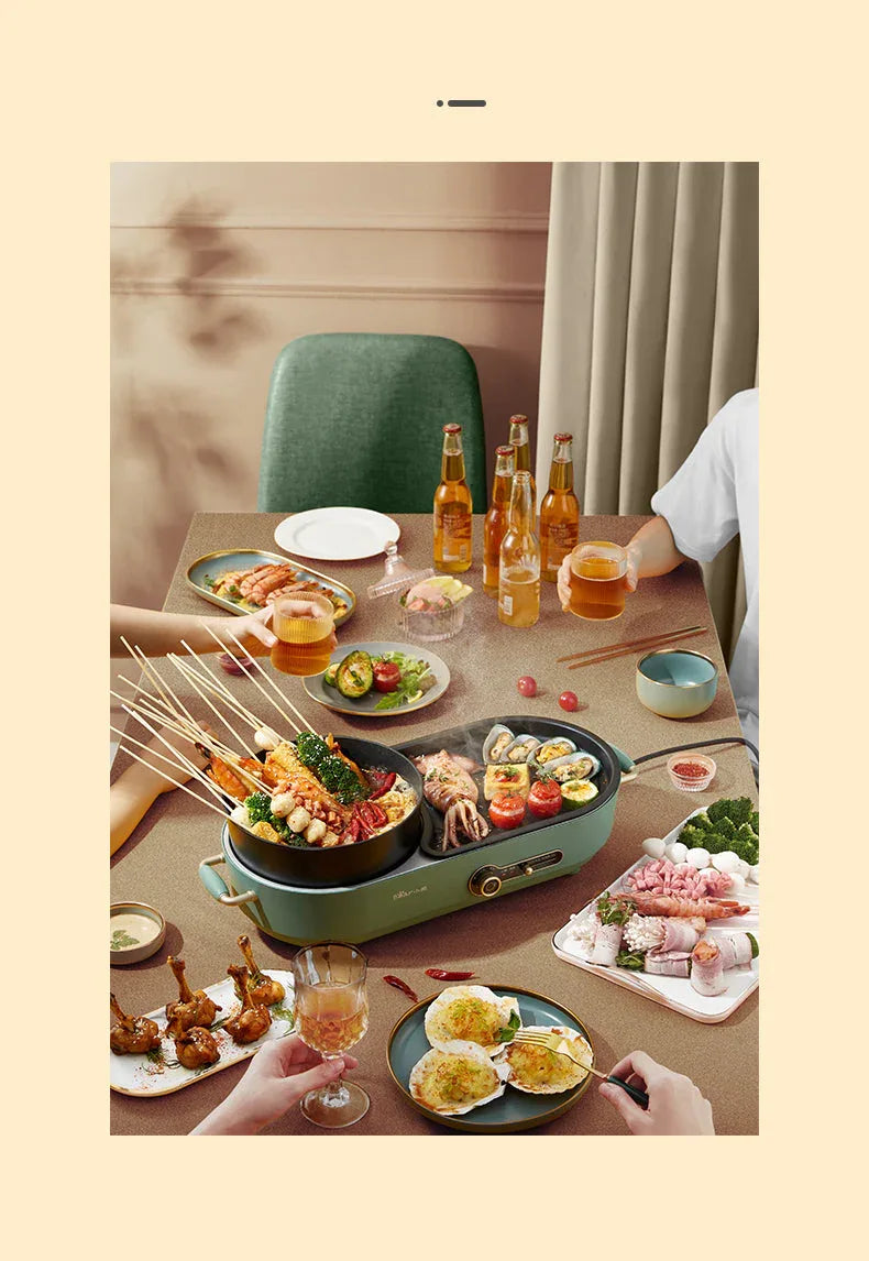 BEAR Multi-functional 2-in-1 Cooking Hot Pot And Griddle Barbecue Machine DKL-C15L1 - Mekamart Australia