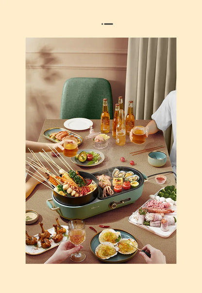 BEAR Multi-functional 2-in-1 Cooking Hot Pot And Griddle Barbecue Machine DKL-C15L1 - Mekamart Australia