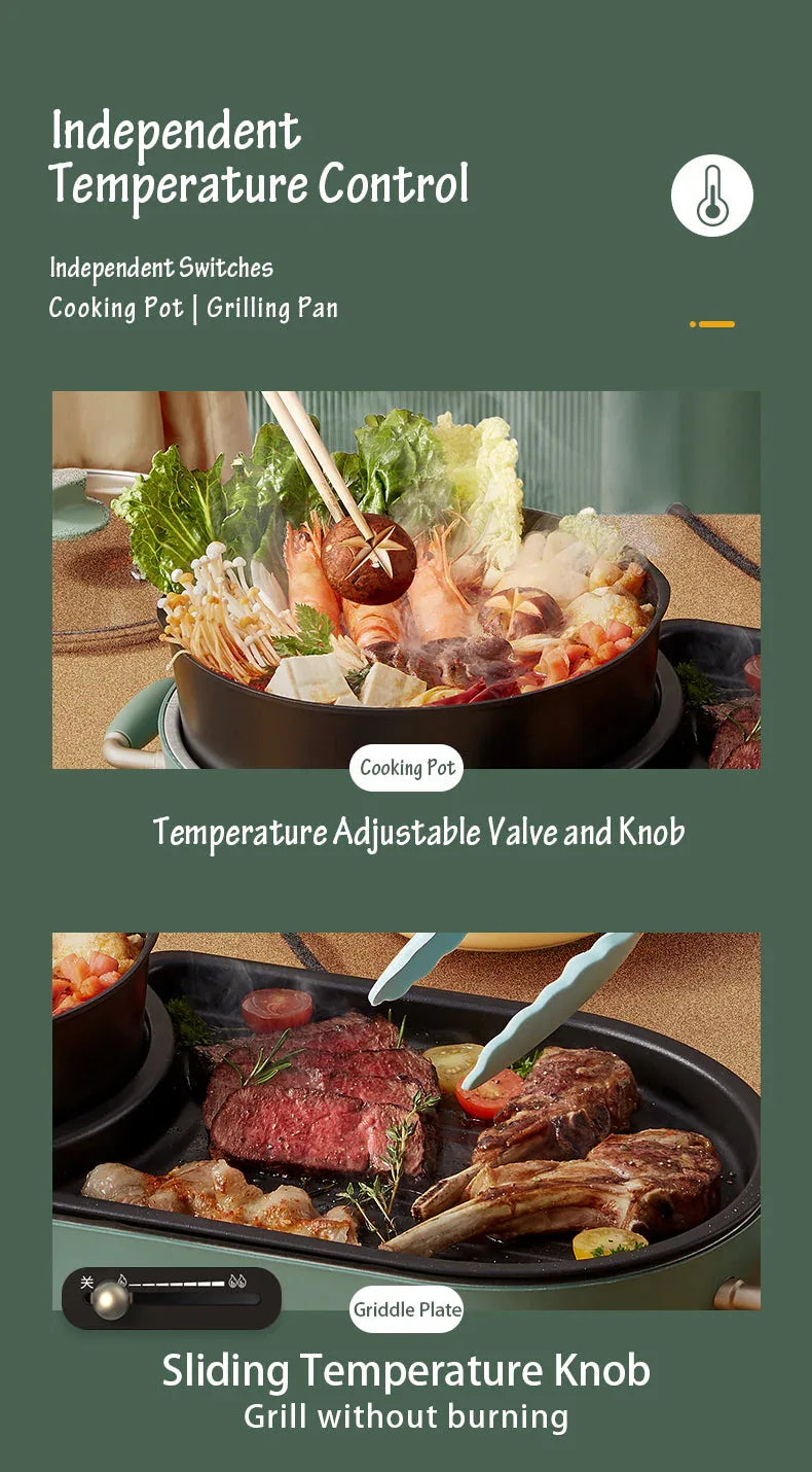 BEAR Multi-functional 2-in-1 Cooking Hot Pot And Griddle Barbecue Machine DKL-C15L1 - Mekamart Australia