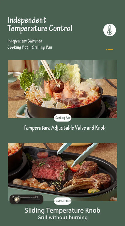 BEAR Multi-functional 2-in-1 Cooking Hot Pot And Griddle Barbecue Machine DKL-C15L1 - Mekamart Australia