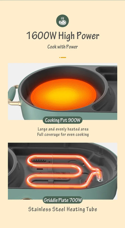 BEAR Multi-functional 2-in-1 Cooking Hot Pot And Griddle Barbecue Machine DKL-C15L1 - Mekamart Australia