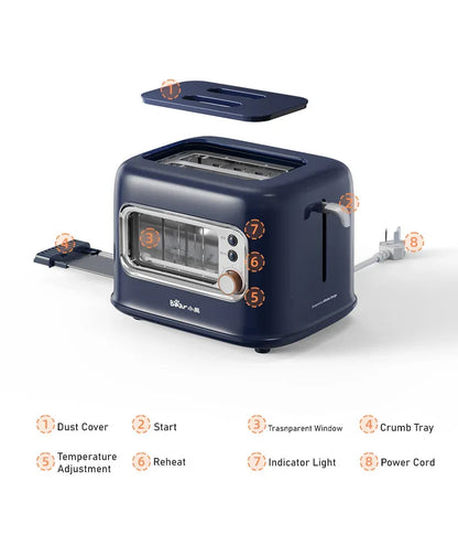 BEAR Double Slots Bread Toaster With Glass Window DSL-C02X1 - Mekamart Australia