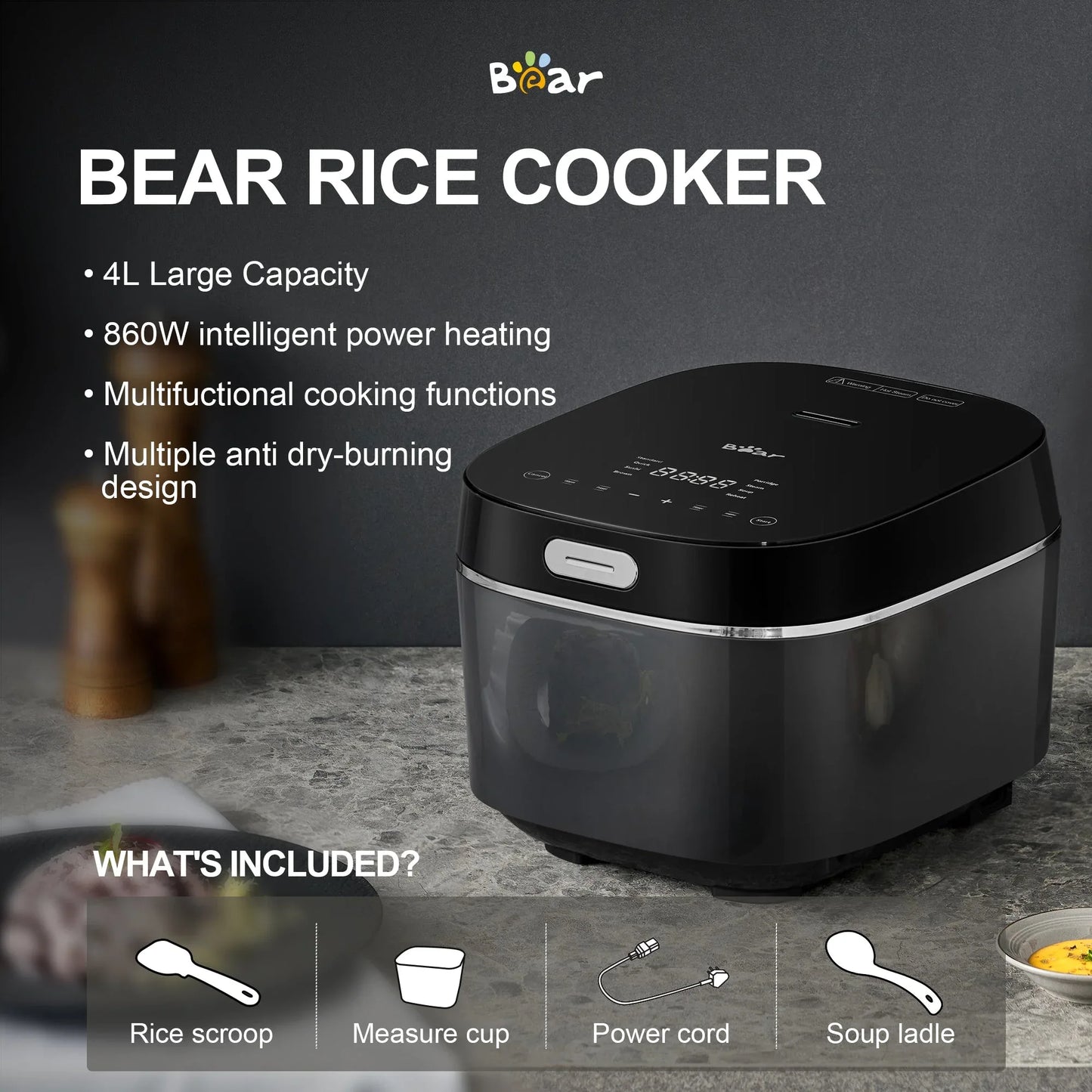 BEAR 4 Litre Intelligent Power Heating Rice Cooker DFB-Q40R5 - Mekamart Australia