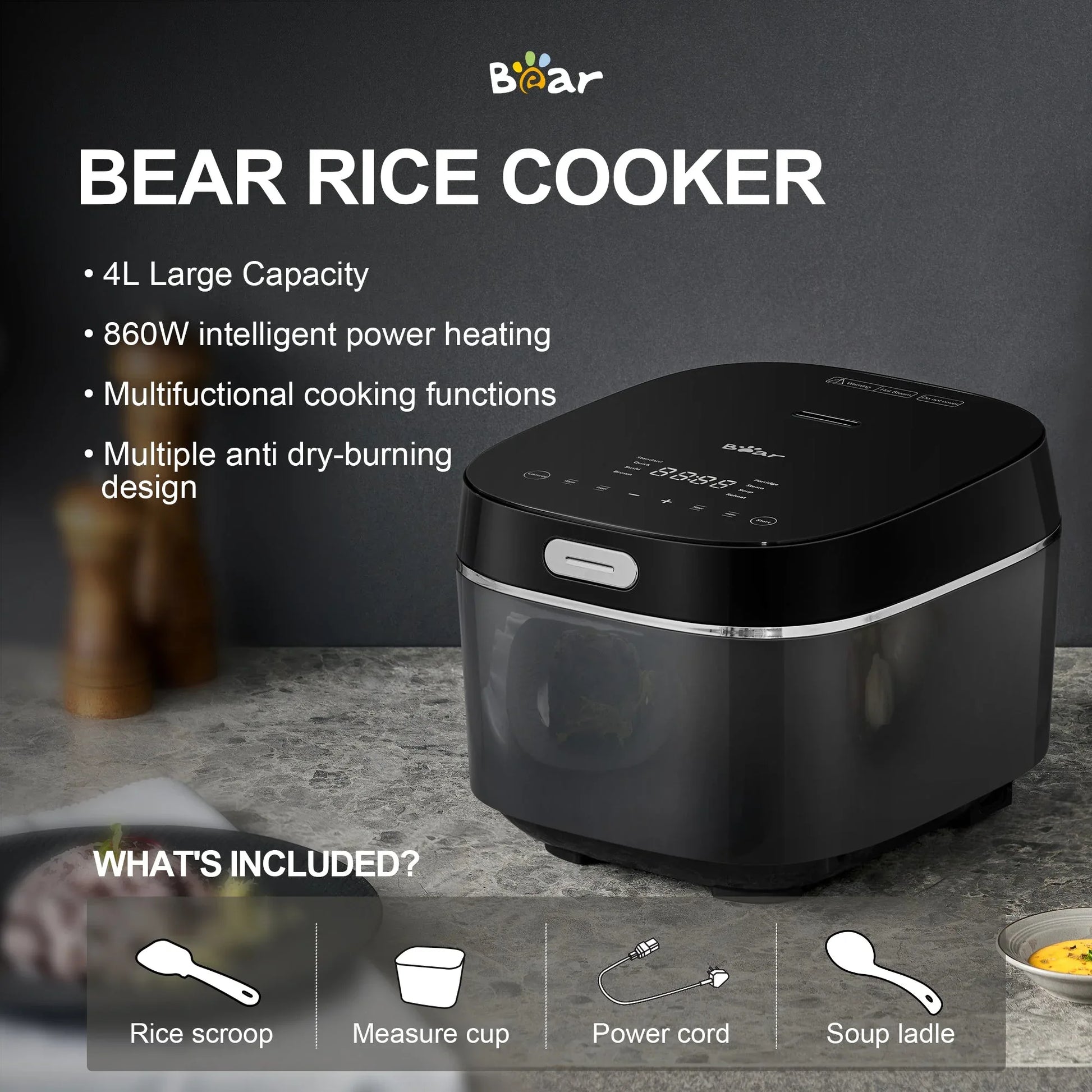 BEAR 4 Litre Intelligent Power Heating Rice Cooker DFB-Q40R5 - Mekamart Australia