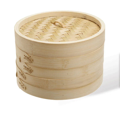 6 Inch Bamboo Steamer Set-2 Steamer Baskets With 1 Lid - Mekamart Australia