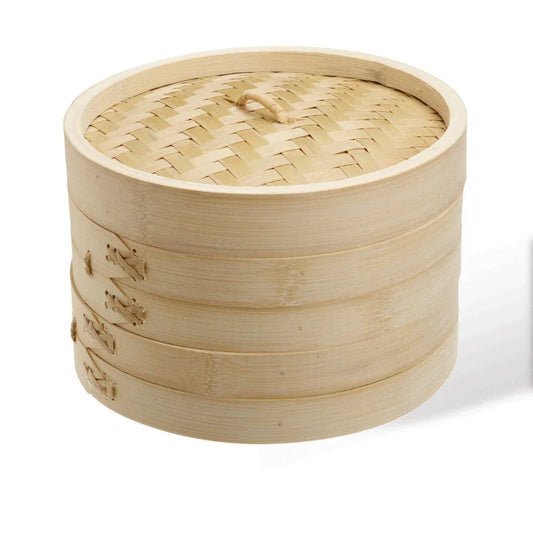 8 Inch Bamboo Steamer Set-2 Steamer Baskets With 1 Lid - Mekamart Australia