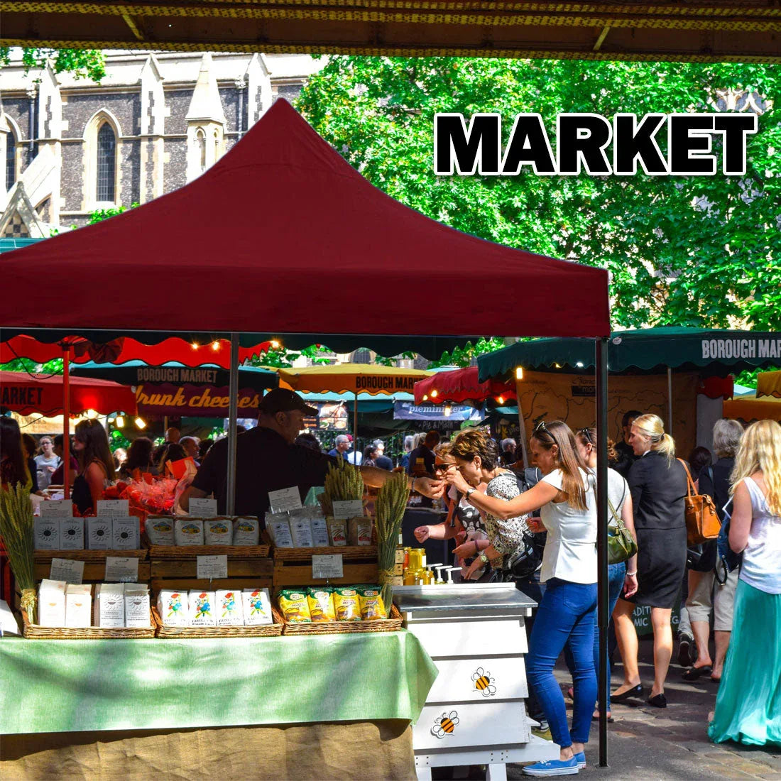 3x3m Pop Up Gazebo Outdoor Tent Folding Marquee Party Camping Market Canopy w/ Side Wall - red - Mekamart Australia