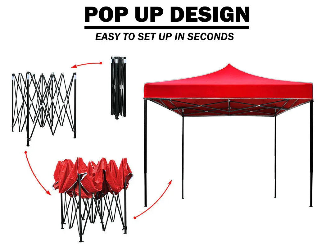 3x3m Pop Up Gazebo Outdoor Tent Folding Marquee Party Camping Market Canopy w/ Side Wall - red - Mekamart Australia