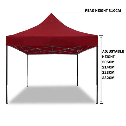 3x3m Pop Up Gazebo Outdoor Tent Folding Marquee Party Camping Market Canopy w/ Side Wall - red - Mekamart Australia