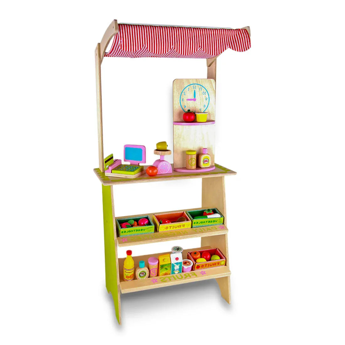 Kids Wooden Toy Pretend Play Marketplace Stand Fruit Veg Shop Stall Supermarket - Mekamart Australia