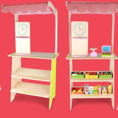 Kids Wooden Toy Pretend Play Marketplace Stand Fruit Veg Shop Stall Supermarket - Mekamart Australia
