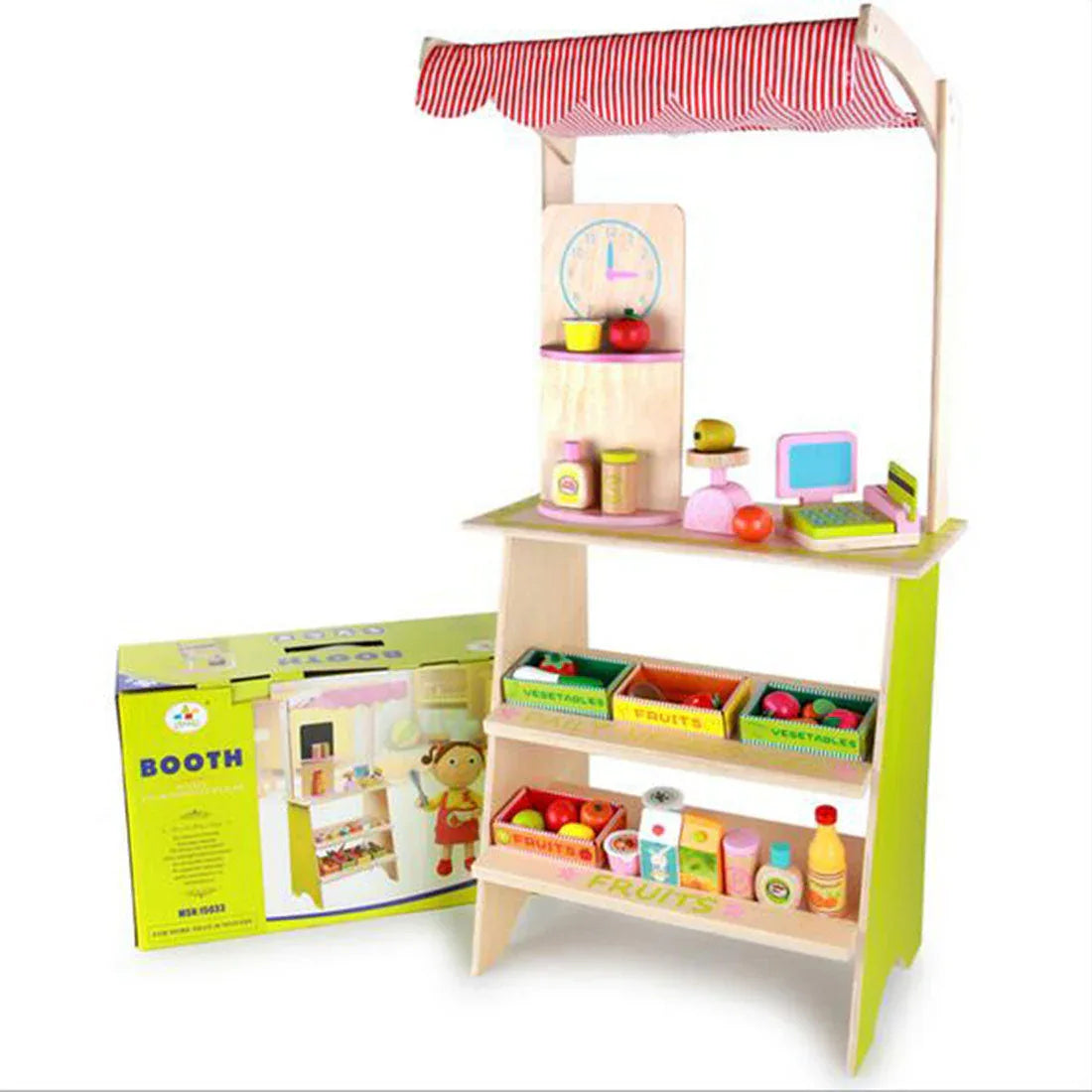 Kids Wooden Toy Pretend Play Marketplace Stand Fruit Veg Shop Stall Supermarket - Mekamart Australia