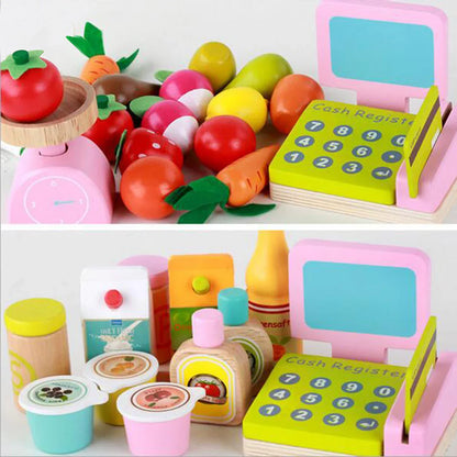 Kids Wooden Toy Pretend Play Marketplace Stand Fruit Veg Shop Stall Supermarket - Mekamart Australia
