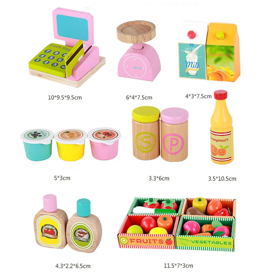 Kids Wooden Toy Pretend Play Marketplace Stand Fruit Veg Shop Stall Supermarket - Mekamart Australia