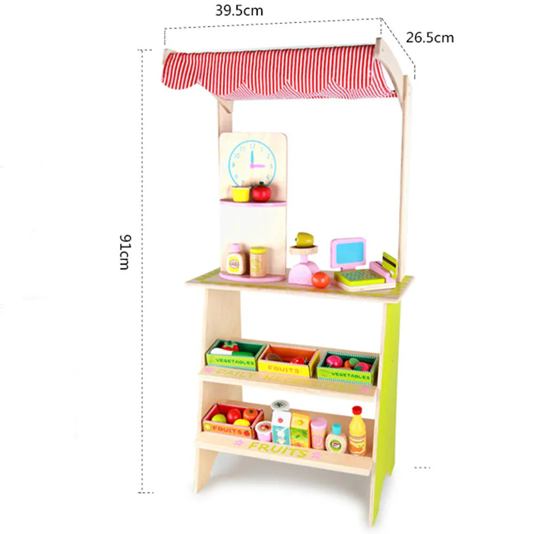 Kids Wooden Toy Pretend Play Marketplace Stand Fruit Veg Shop Stall Supermarket - Mekamart Australia