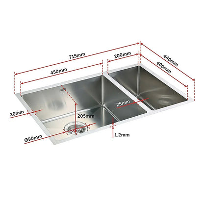 715x440mm Handmade Stainless Steel Undermount / Topmount Kitchen Sink with Waste - Mekamart Australia