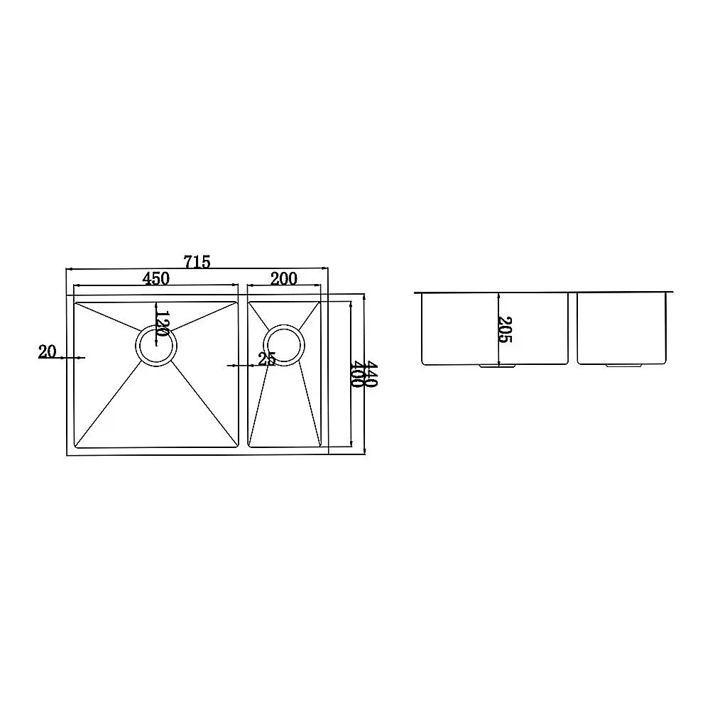 715x440mm Handmade Stainless Steel Undermount / Topmount Kitchen Sink with Waste - Mekamart Australia