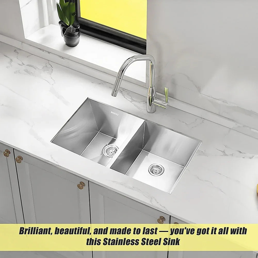 820x457mm Handmade Stainless Steel Undermount / Topmount Kitchen Laundry Sink with Waste - Mekamart Australia