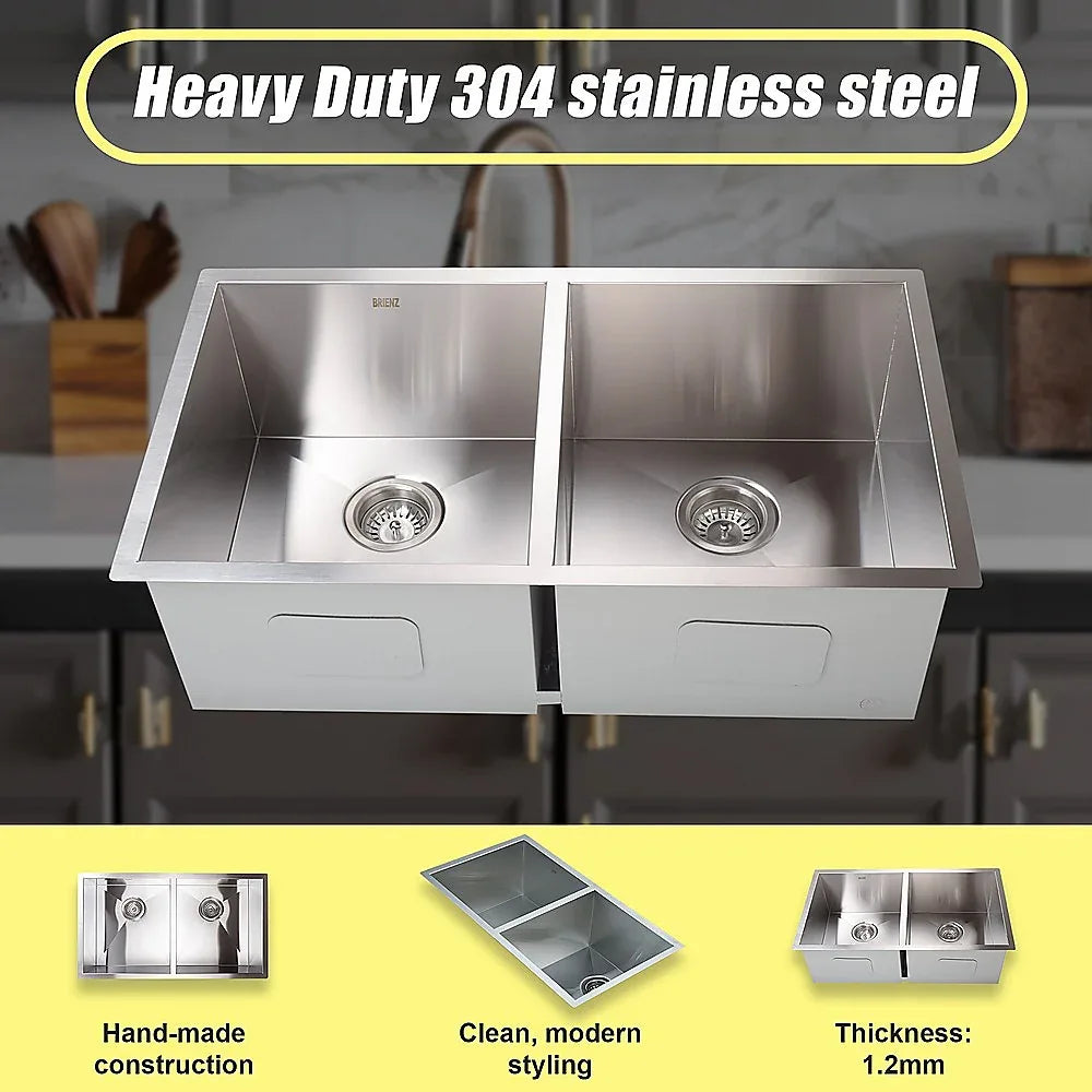 820x457mm Handmade Stainless Steel Undermount / Topmount Kitchen Laundry Sink with Waste - Mekamart Australia