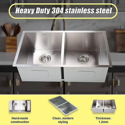 820x457mm Handmade Stainless Steel Undermount / Topmount Kitchen Laundry Sink with Waste - Mekamart Australia