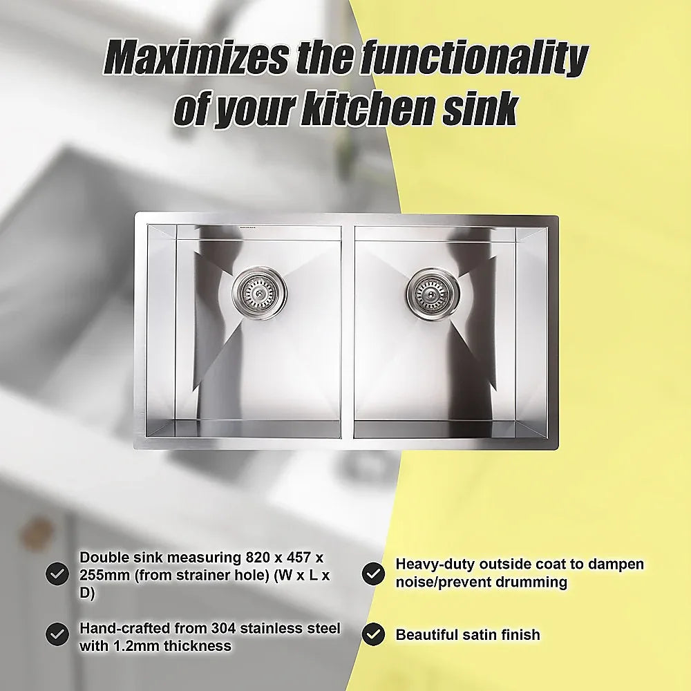 820x457mm Handmade Stainless Steel Undermount / Topmount Kitchen Laundry Sink with Waste - Mekamart Australia