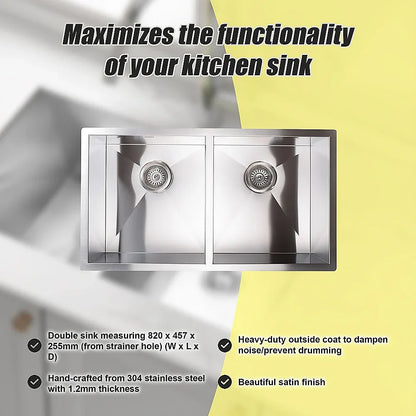 820x457mm Handmade Stainless Steel Undermount / Topmount Kitchen Laundry Sink with Waste - Mekamart Australia