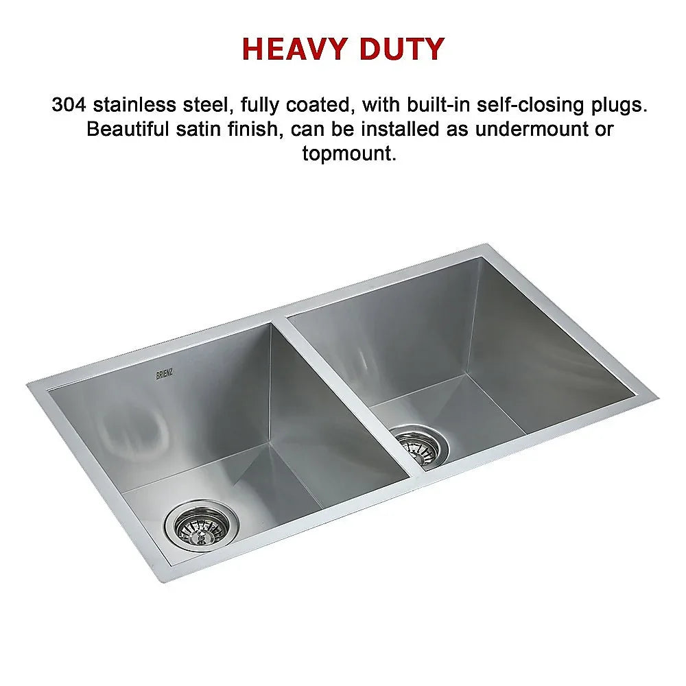 820x457mm Handmade Stainless Steel Undermount / Topmount Kitchen Laundry Sink with Waste - Mekamart Australia
