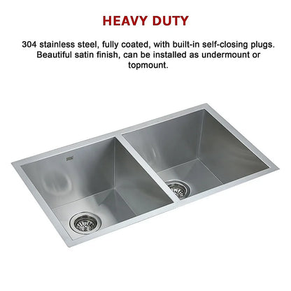 820x457mm Handmade Stainless Steel Undermount / Topmount Kitchen Laundry Sink with Waste - Mekamart Australia