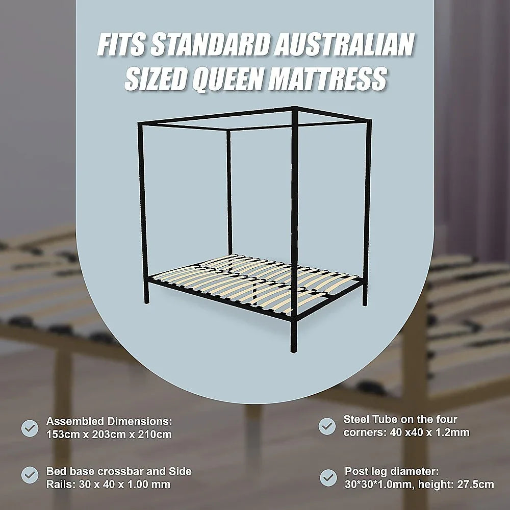 4 Four Poster Queen Bed Frame - Mekamart Australia