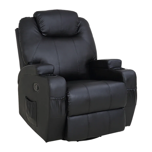Black Massage Sofa Chair Recliner 360 Degree Swivel PU Leather Lounge 8 Point Heated - Mekamart Australia