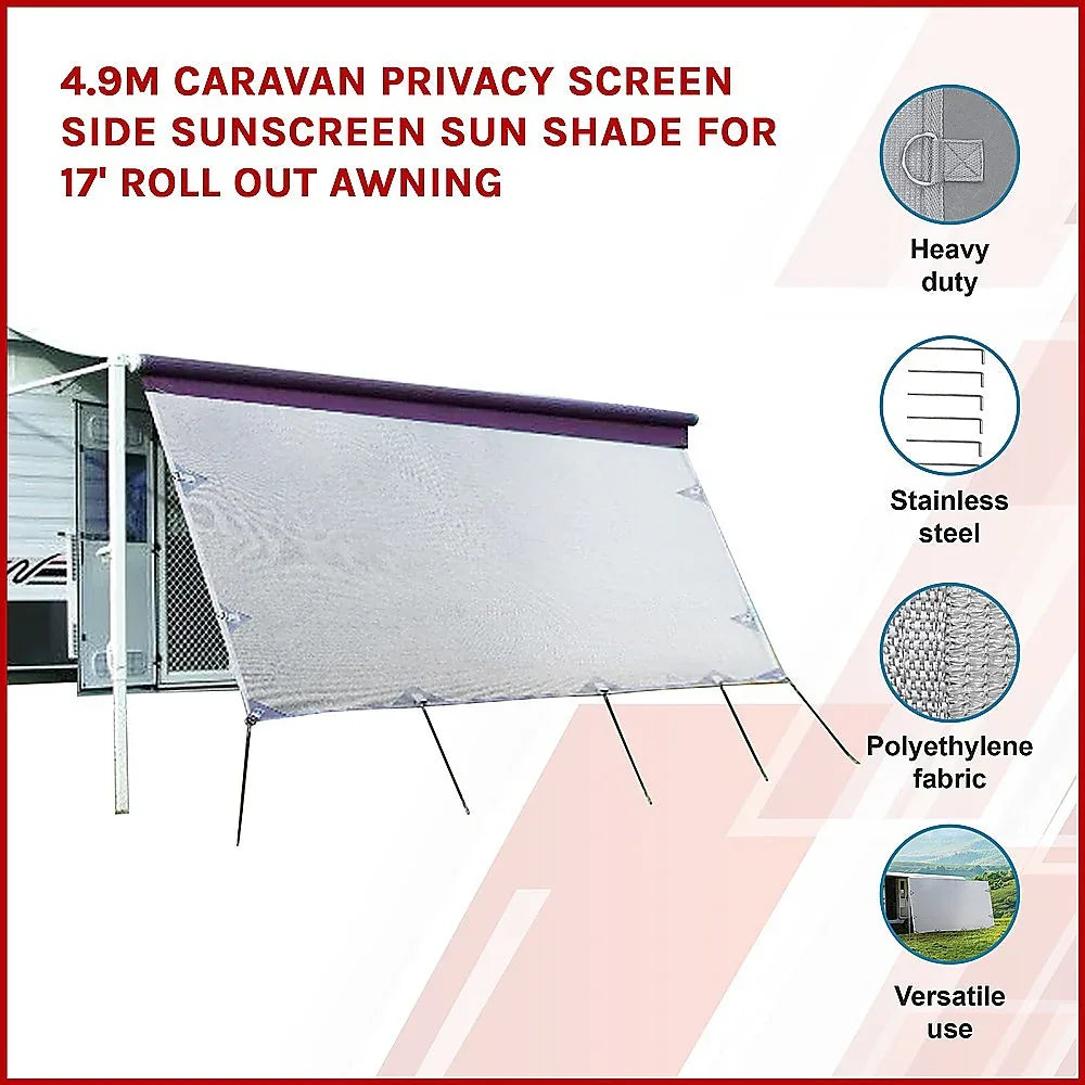 4.9m Caravan Privacy Screen Side Sunscreen Sun Shade for 17' Roll Out Awning - Mekamart Australia
