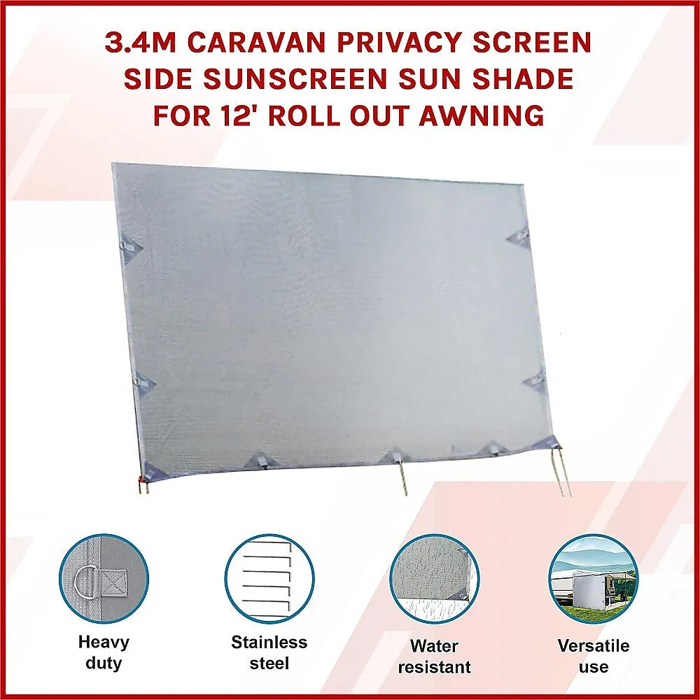 3.4m Caravan Privacy Screen Side Sunscreen Sun Shade for 12' Roll Out Awning - Mekamart Australia