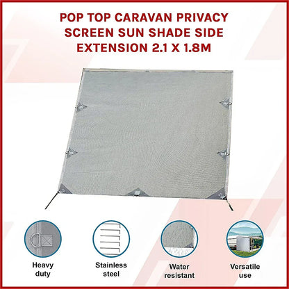 Pop Top Caravan Privacy Screen Sun Shade Side Extension 2.1 x 1.8m - Mekamart Australia