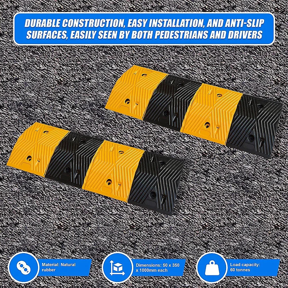Pair of 1m Long 60T Load Rubber Speed Bump Hump Modular Speed Humps Road Hump - Mekamart Australia