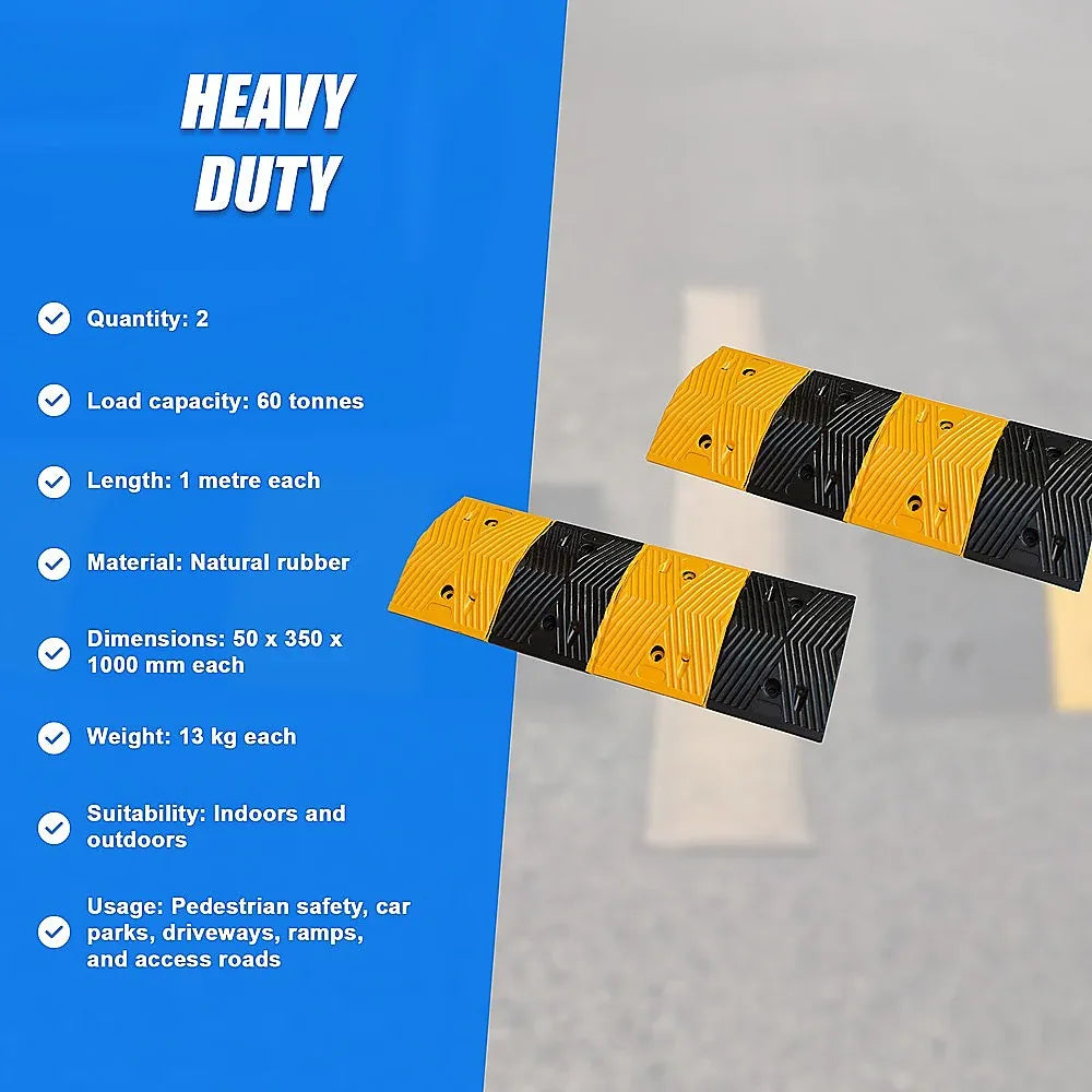 Pair of 1m Long 60T Load Rubber Speed Bump Hump Modular Speed Humps Road Hump - Mekamart Australia