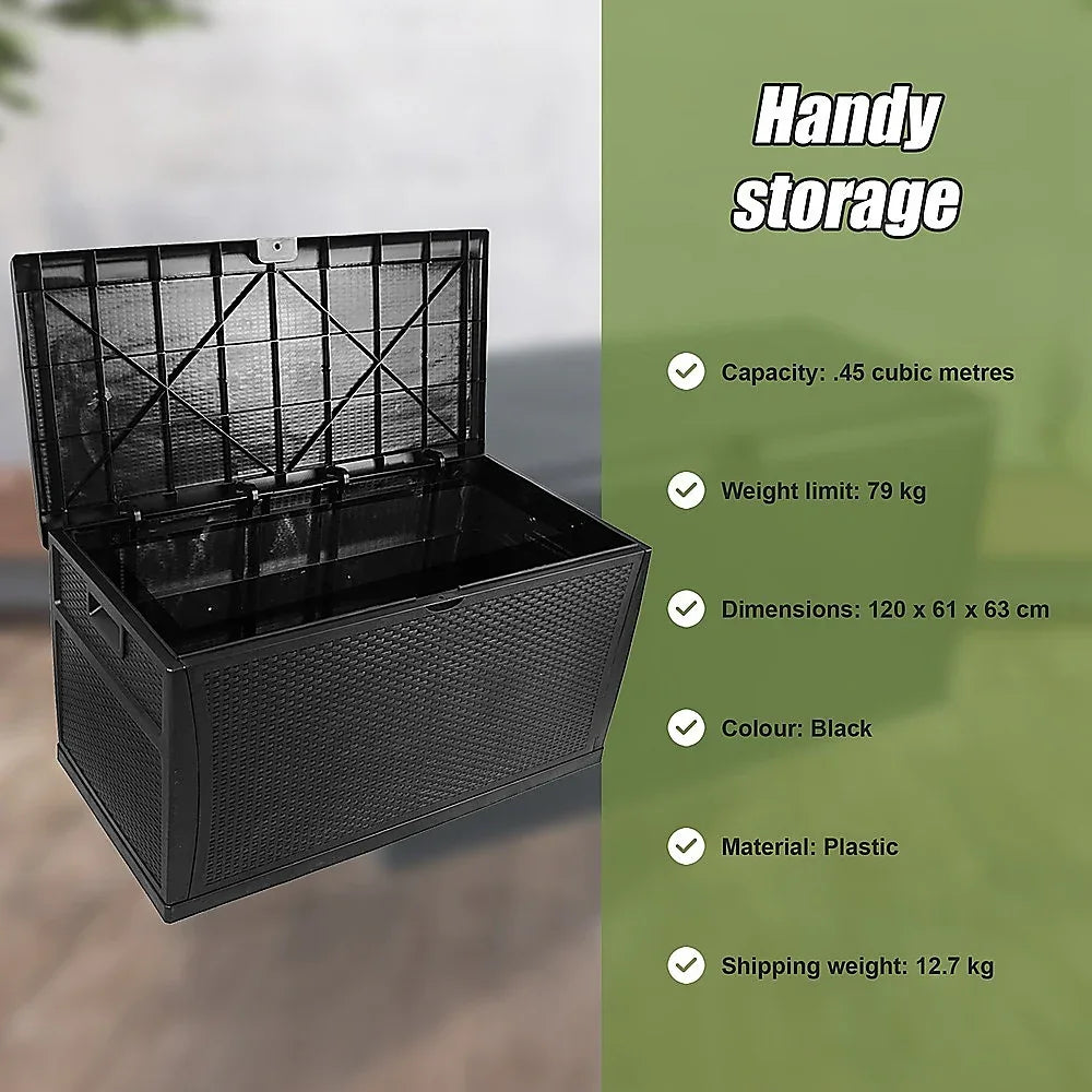 Patio Deck Box Outdoor Storage Plastic Bench Box 450 Litre - Mekamart Australia