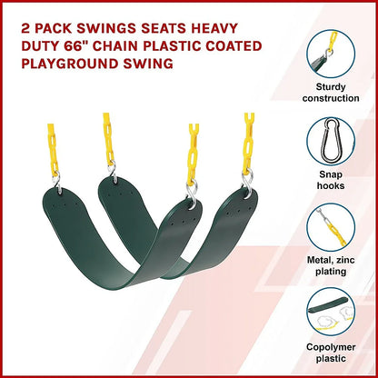 2 Pack Swings Seats Heavy Duty 66" Chain Plastic Coated Playground Swing - Mekamart Australia