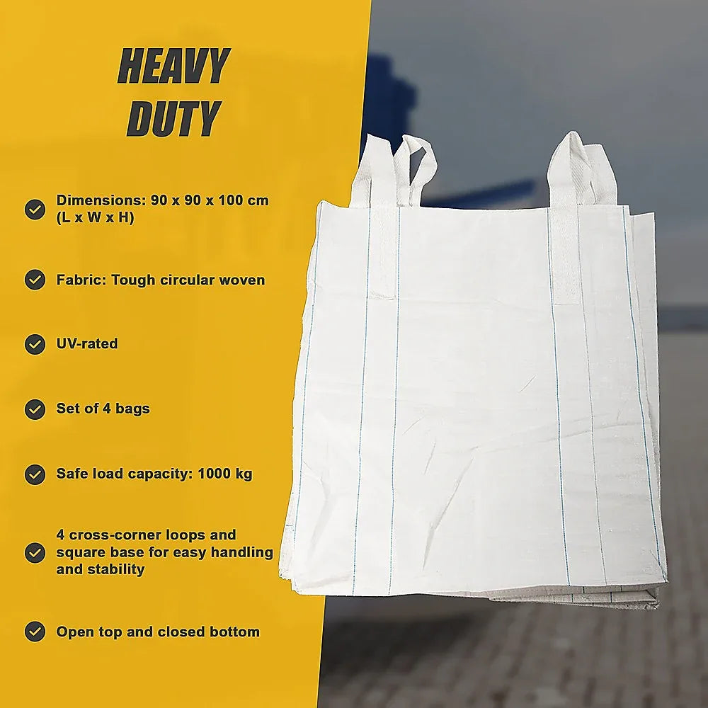 4 x 1 tonne FIBC Polypropylene UV Rated Builder / Bulk / Landscape Bags - Mekamart Australia