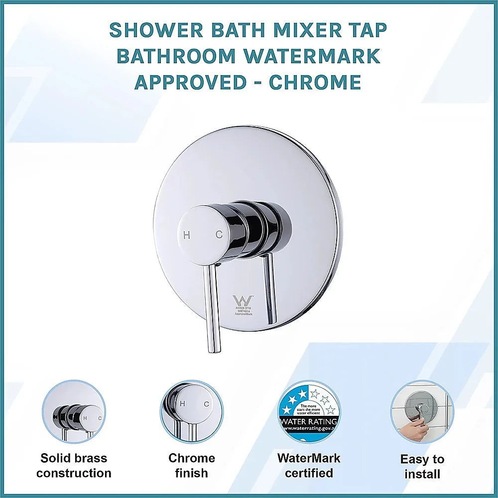 Shower Bath Mixer Tap Bathroom WATERMARK Approved - Chrome - Mekamart Australia
